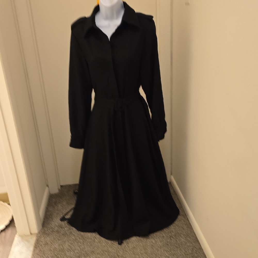 NWT Sage Black Long-Sleeve Shirt Dress with Waist Tie